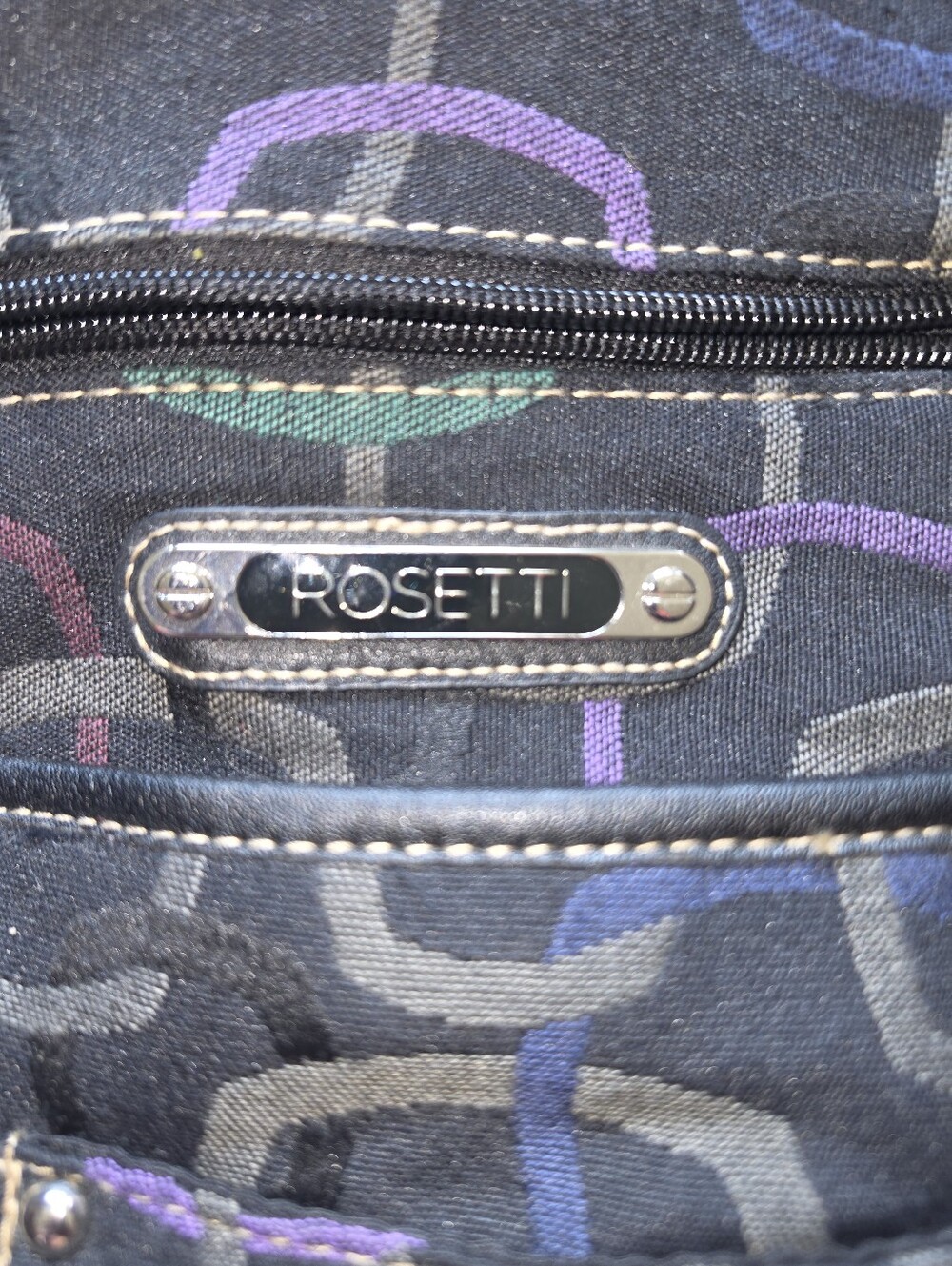 Rosetti Black Multicolor Geometric Tote Shoulder Bag Y2K Style Multi Pocket - Picture 7 of 7